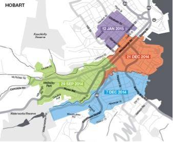 Map depicting area to be disconnected from 29 September 2014 at Hobart in Tasmania