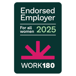 Logo for WORK180 Endorsed Employer For all women 2025