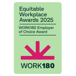 Logo for Equitable Workplace Awards 2025 Work 180 Employer of Choice award