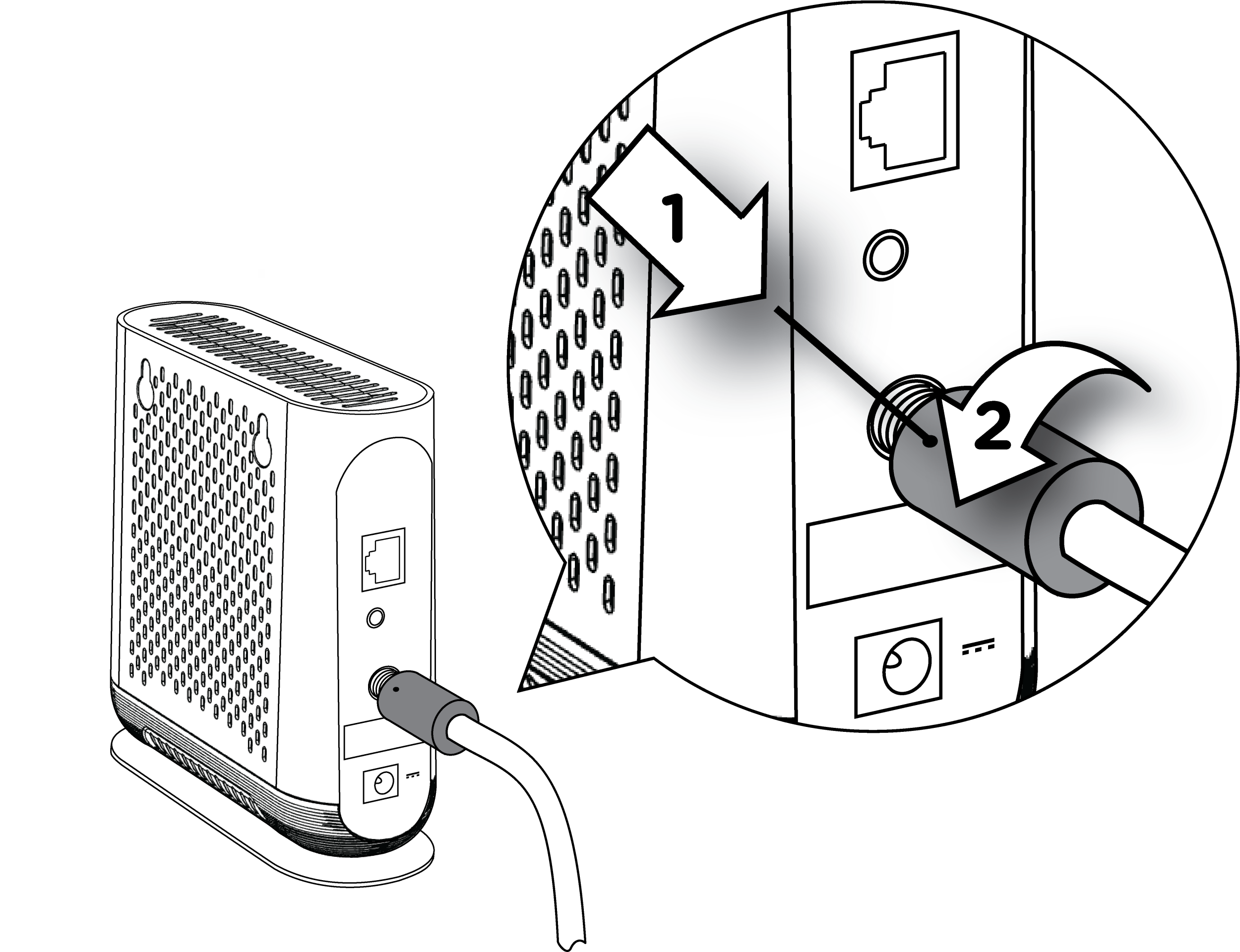 Black nbn HFC connection box. Four lights on the front of the unit are highlighted. From top to bottom these lights are labelled: Power, Downstream, Upstream and Online.